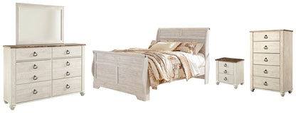 Lit bateau Willowton Queen avec commode, commode et table de chevet à miroir