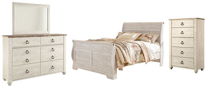 Lit bateau Willowton Queen avec commode et miroir