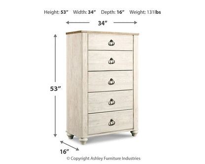 Lit bateau Willowton Queen avec commode et miroir