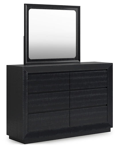 Lit à panneaux Londer King avec commode et coffre à miroir
