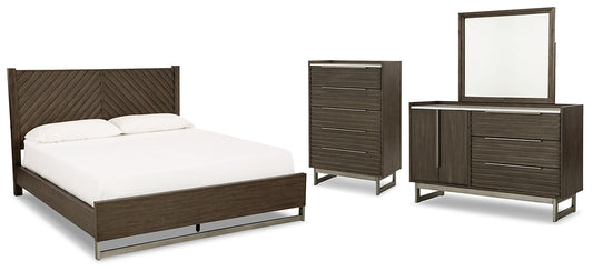 Lit queen-size Arkenton avec commode et coffre à miroir