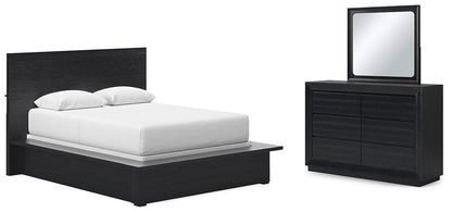 Lit queen-size à panneaux Londer avec commode à miroir