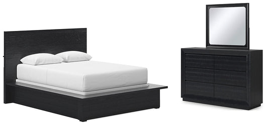 Lit queen-size à panneaux Londer avec commode à miroir